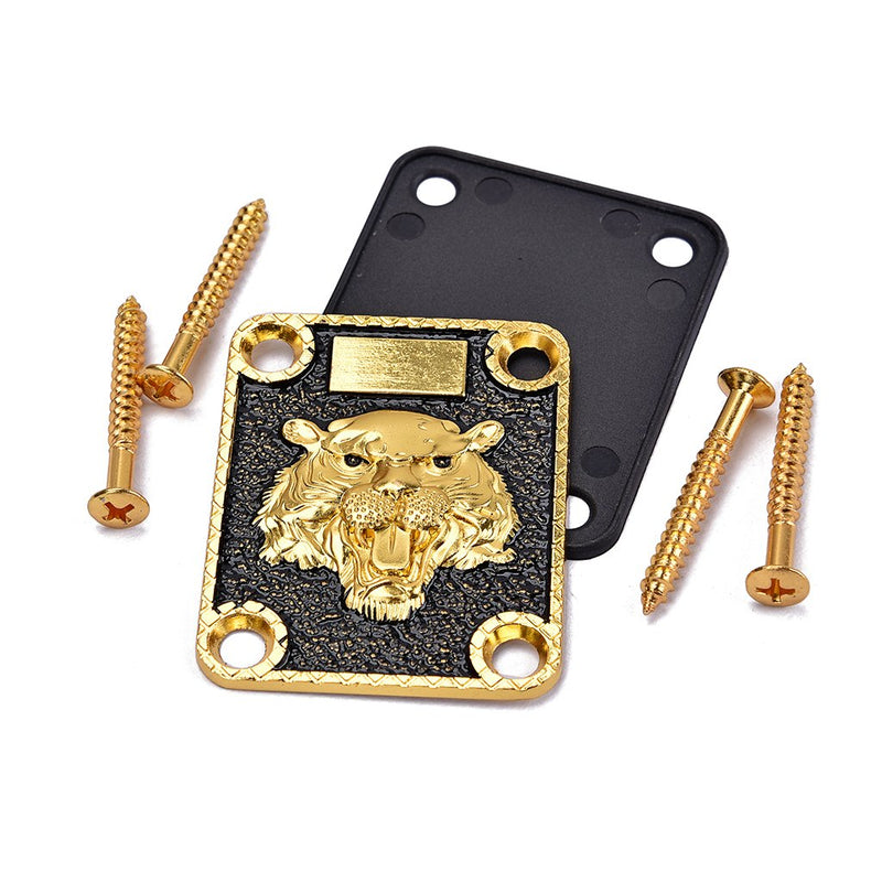 Alnicov Guitar Neck Plate， Guitar Neck Plate Engraved Animal Head Pattern for Electric Guitar
