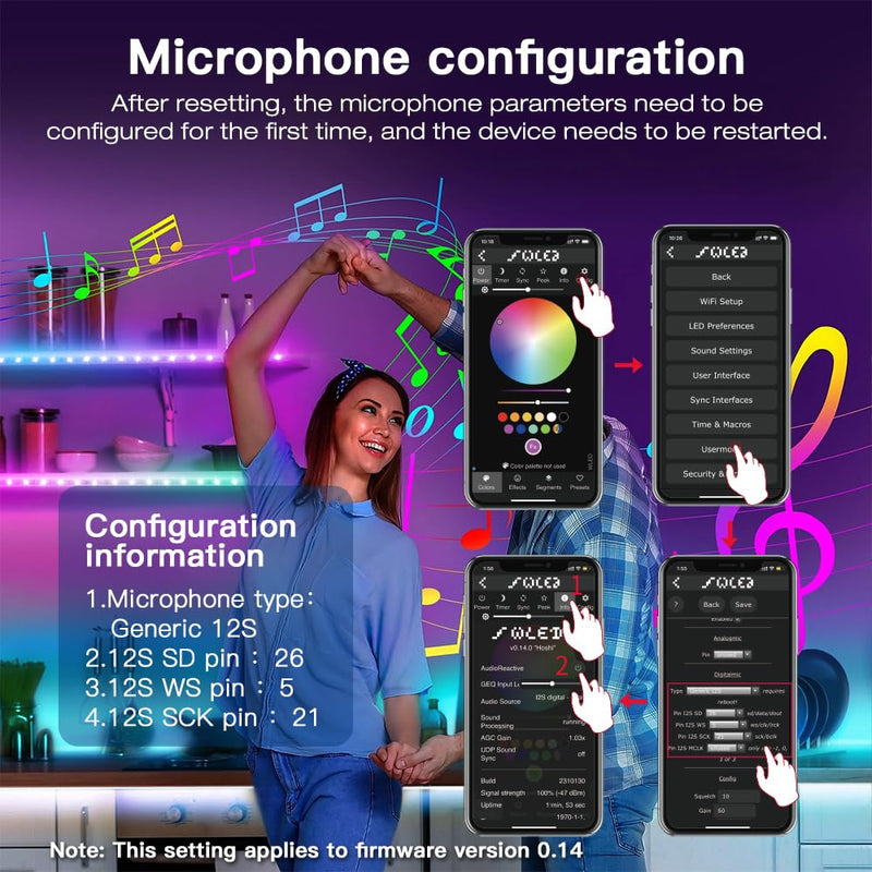 GLEDOPTO ESP32 Mini WLED Controller DIY Music Dynamic RGB Lighting for WS2811 WS2812 SK6812 TM1814 Strips (ESP32 with Microphone)