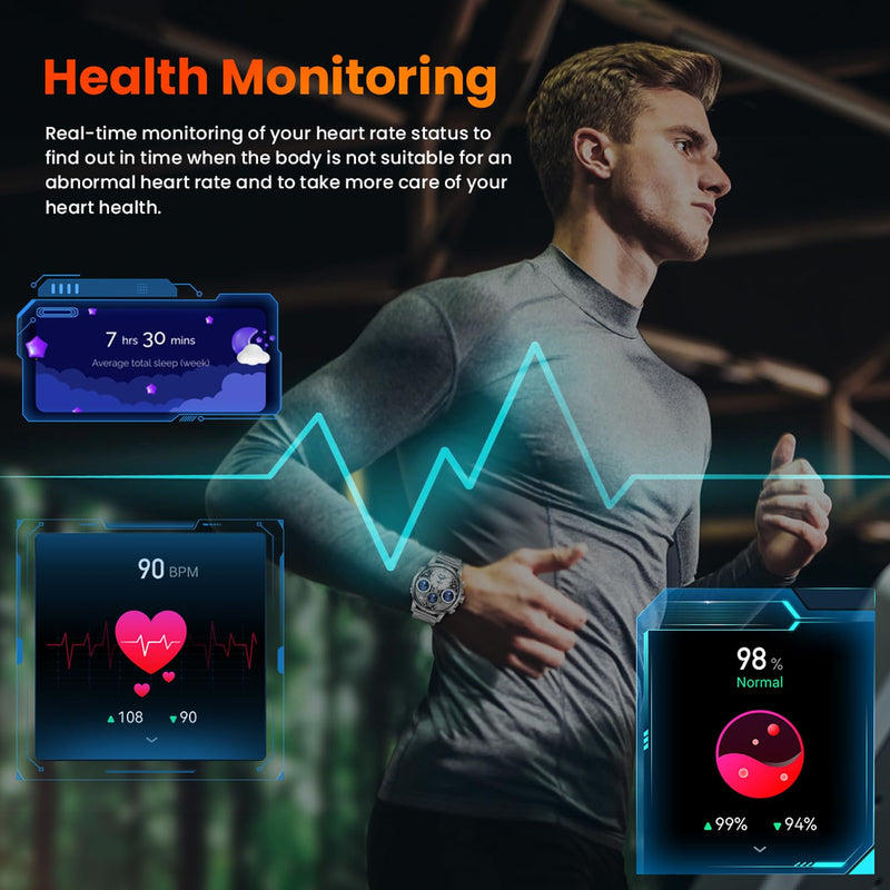 Rogbid Smart Watch, 1.75-Inch AMOLED Display, IP67 Waterproof SmartWatch for Men with Flashlight, Answer/Make Call Fitness Trackers, 120+ Sports Modes, 15 Days Battery Life, Silver