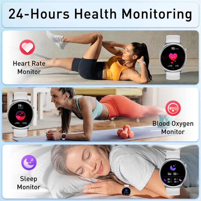 x2 Smart Watch, 1.83" & 1.43" HD with Calls and Messages/Heart Rate/Sleep/Female Cycle,Fitness Tracker Smartwatch for Android/iOS Compatible,Silver & White