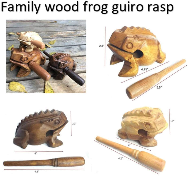 Percussion Instruments Wooden Frog Medium Size 4.8 Inch, 4 Inch and 3 Inch Family Wood Frog Guiro Rasp Musical Instrument Tone Block Musical Instrument Home Office Decoration