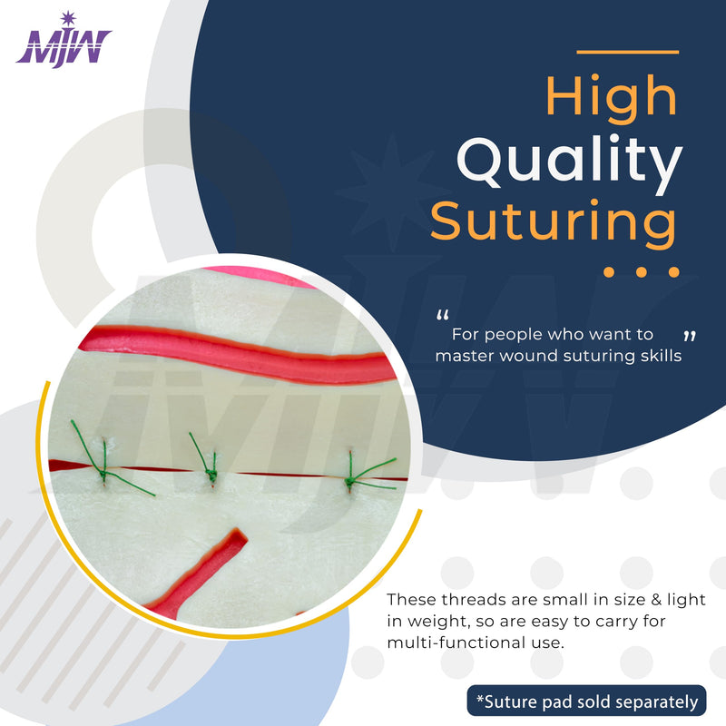MJW Suture Threads - Pack of 15, Ideal Suture Practice Thread for Medical and Veterinary Medicine Students, Suture Practice - 4/0 Braided and Monofilament Practice Seams