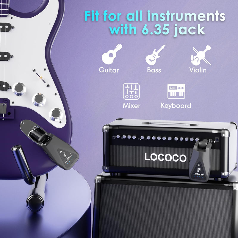 Wireless Guitar System Transmitter Receiver: UHF Cordless 164 Feet Range - 6 Channels USB-C Rechargeable Audio, 220° Rotatable Plug Design for Guitar Bass and Electric Instruments (Black) black