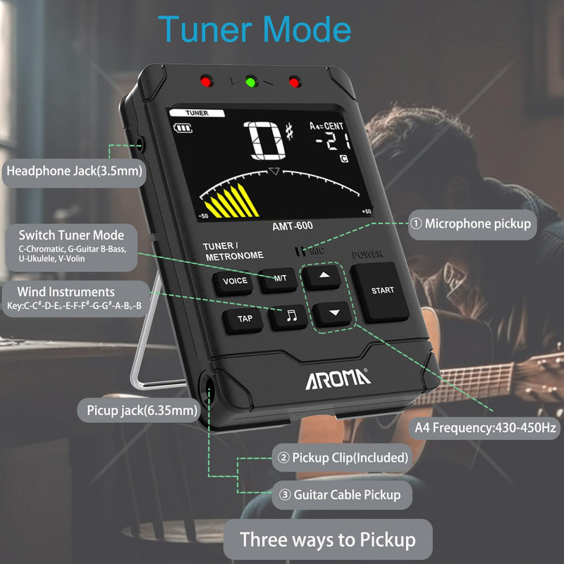 Digital Metronome Tuner Tone Generator, 3 in 1 Rechargeable Voice Counting Tap Musical Instruments Tool w/Clip-on Microphone 3in1 Chargeable