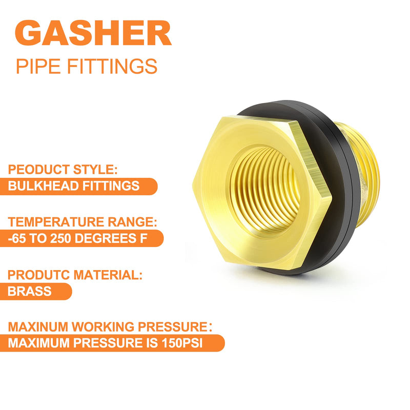 [AUSTRALIA] - GASHER 8PCS Brass 1/2" Female 3/4" Male Bulkhead Tank Connector Adapter Fitting with Rubber Ring 1/2" Female-3/4" Male Without End Caps 8 