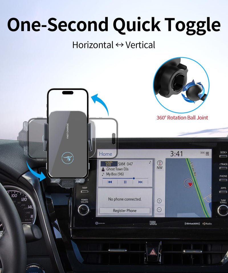 Wireless Charger Car Phone Holder for Toyota Camry 2021-2024, 9 inch Screen | Camry Hybrid 2021-2024,Auto Clamp Cell Phone Mount Accessories 15W Qi Fast Charging Stand Compatible with iPhone Android for 2021-2024 Camry/Hybrid(9 inch screen only)