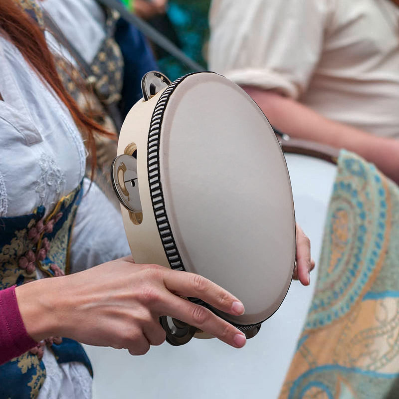 [AUSTRALIA] - Tambourines for Adults, 6 inch Wooden Hand Held Drum Bell Tamborine with Birch Metal Jingles Single Row Percussion Musical Instruments Hand Tambourine for Church, KTV, Party, Game 6 inches 