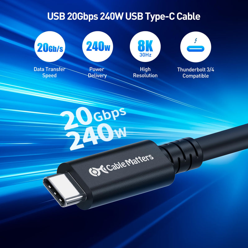 Cable Matters 20Gbps Right Angle USB4 Cable, 9.8ft | [8K@30Hz / 4K@120Hz Video, 240W Charging, 20Gbps Data Transfer] Compatible with Thunderbolt 4 Cable, MacBook, XPS 9.8 Feet