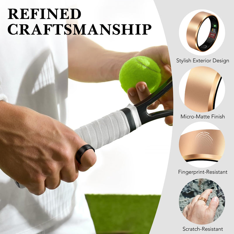 Smart Health Ring 2.0 for Women Men, Slim Scratch & Fingerprint Resistant Design, Efficient Chip Fitness Tracker, Monitors Heart, Blood Oxygen & Pressure, Black 7#