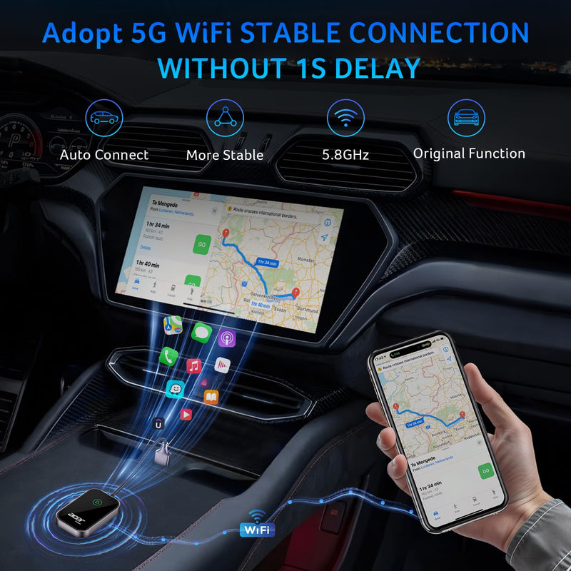 Acer Gadget CarPlay Wireless Adapter for Apple — iPhone Wireless Apple CarPlay Wireless Adapter Upgrade Wired CarPlay to Wireless for Seamless Music Navigation Calls and Messages Black