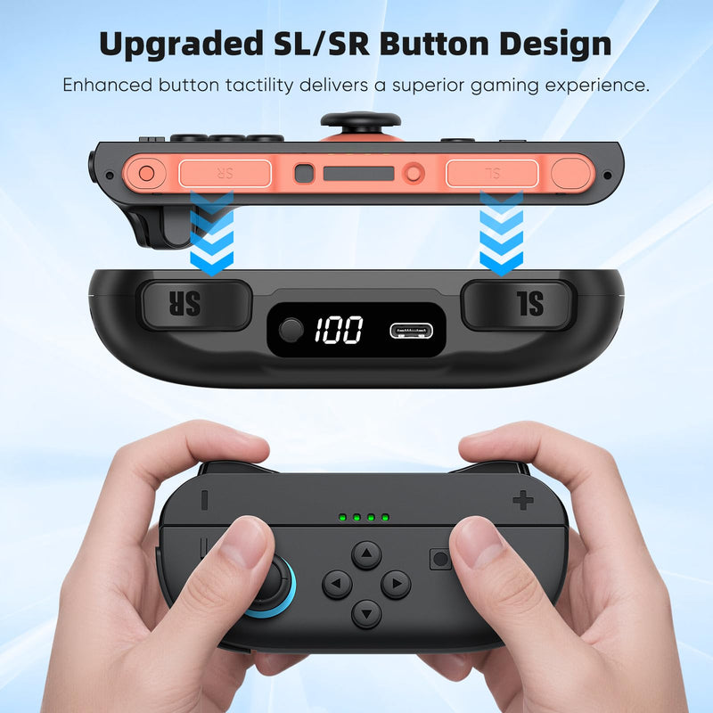Switch 2 Joypad Charging Grip with Built-in 3700 mWH Battery - 3.5H Fast Charging with LED Display, Enlarged SR/SL Buttons, Charging While Playing (Black & Black) Black & Black