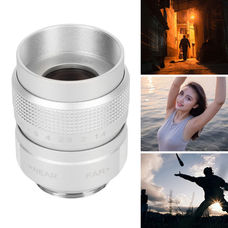 Pomya 25mm F1.4 Large Aperture Manual Focus, CCTV Lens, Prime MFT Lens for M43,Support Bar Shop Parking House Warehouse (Silver) 25mm F1.4 White