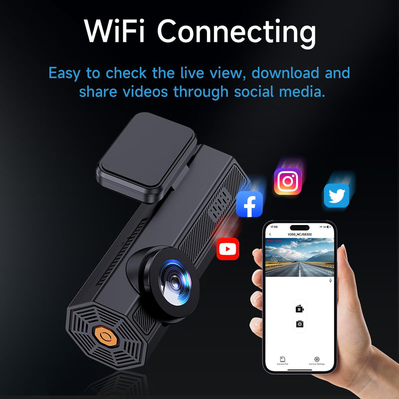 Dash Cam Front 2.5K: Mini Dash Cam for Cars, 1440P Car Camera with APP, WiFi Dash Cam with WDR Night Vision, 24 Hours Parking Monitor Dashcams, 160°Wide, G-Sensor