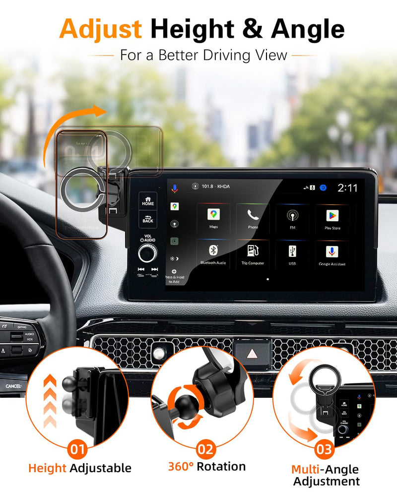 pop-tech Magnetic Phone Holder for Honda Civic 11th Gen 2022 2023 2024 2025 2026, 360° Car Screen Phone Mount Made for Civic Hatchback Sedan Touchscreen, Compatible with Magsafe iPhone Accessories for 2022-2026 Civic