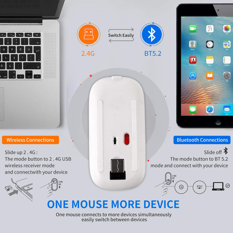Bling Dazzling Rechargeable 2.4GHz+5.2 Bluetooth Wireless Mouse Covered with Crystal Diamond Rhinestone,RGB Backlit,Great Gift idea for Her (Silver) Silver