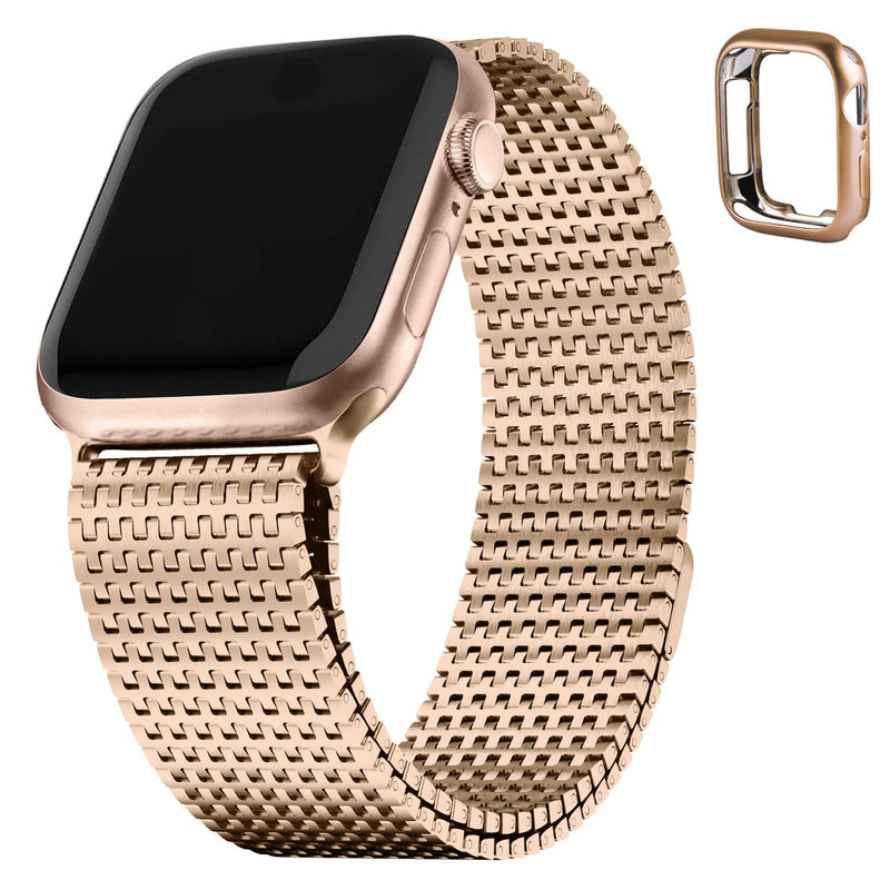 Fullmosa Compatible Stainless Steel Apple Watch Band with case 44mm/45mm/42mm Gold & Compatible Metal Apple Watch Band with case 44mm/45mm/42mm,Rose Gold