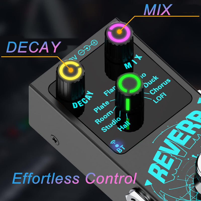 Mini Reverb Guitar Pedal, Verb Square Digital Reverb 9 Modes Room, Hall, Chorus, Duck, Plate, Studio, LOFI, Echo, with True Bypass Aluminium Alloy Black