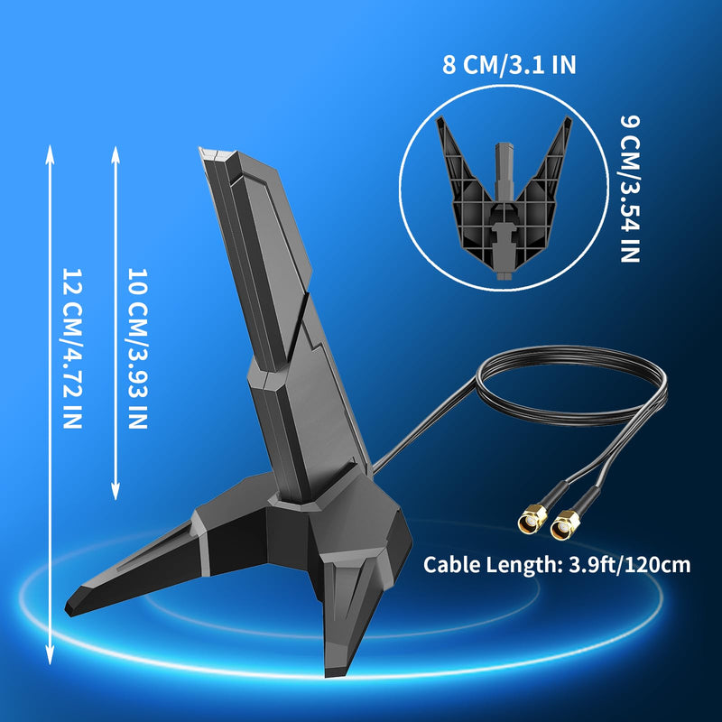 External WiFi 6E Tri-Band Antenna RP-SMA Male Connector Gaming Antenna | 6GHz/5GHz/2.4GHz, 3.9ft Extension Cable, For PC Desktop Computer PCIE WiFi Card, Gaming Motherboard Router RP-SMA WiFi 6E Antenna