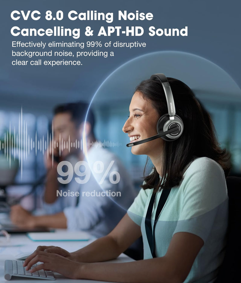 Wireless Headset, 2024 New V5.3 Headset with USB Dongle, Computer Headphones QCC3034 AI Noise Cancelling Microphone & Mic Mute, 30H Worktime for Computer/Laptop/Skype/Zoom/MS Teams