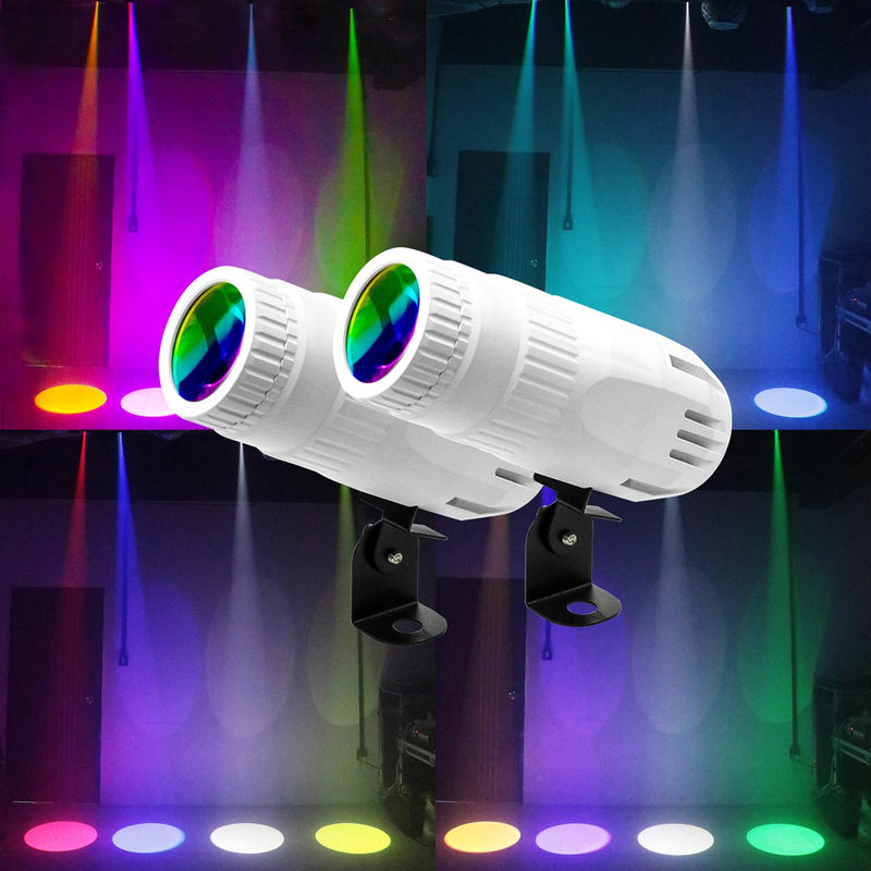 4 in 1 Small Spotlight Mini RGBW LED Beam Spot Lights Stage Effect Lighting LED Beam Pinspot Light for Mirror Ball Club Party Bar DJ Events (White)