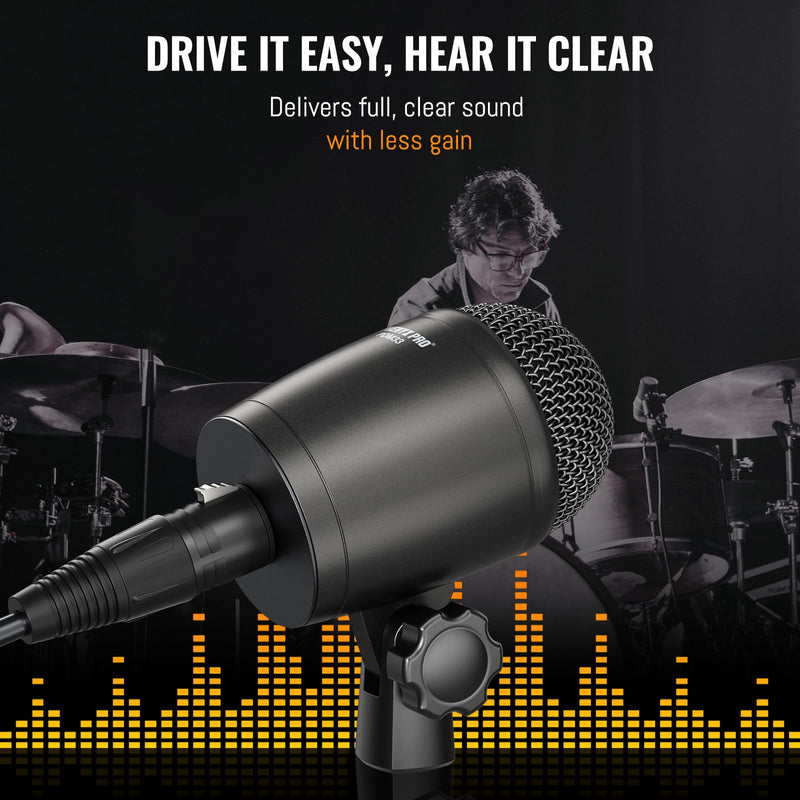 Phenyx Pro PDM33 Kick Drum Microphone, Cardioid Dynamic Mic with Locking Stand Adapter, Integral XLR Connector, and Metal Mesh Grille