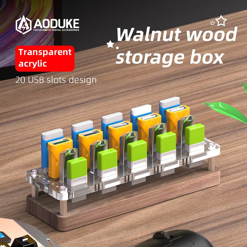 AOJUE Wooden Memory Card Case TF Cards Box and USB Drive / SD Card Holder Desk,Micro SD Card Case,Memory Card Case, Memory Card Carrying Case (20xusb Interface) 20xusb interface
