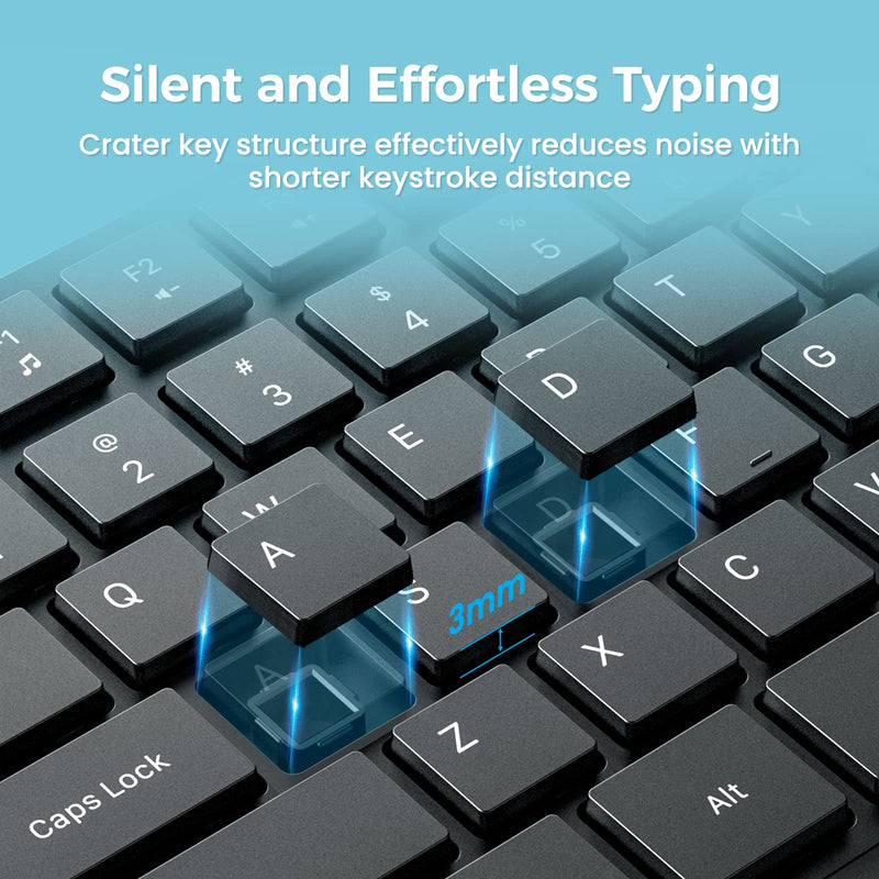 Wireless Keyboard and Mouse Combo, Lovaky 2.4G Full-Sized Ergonomic Keyboard Mouse, 3 DPI Adjustable Cordless USB Keyboard and Mouse, Quite Click for Computer/Laptop/Windows/Mac 1 Pack Black