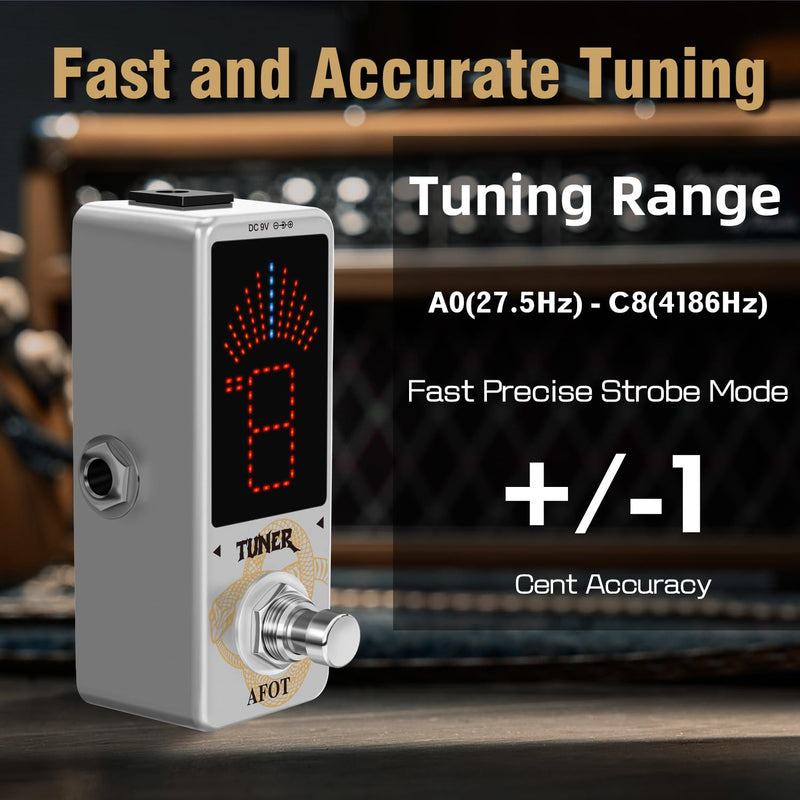 Tuner Pedal,Chromatic Guitar Tuner Pedal Fast and Accuate Tuner for High Precision ± 1 Cent with Pitch Indicator for Electric Guitar and Bass True Bypass White Tuner
