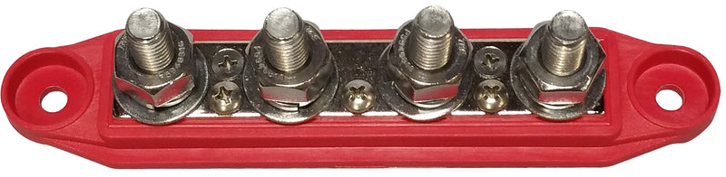 (Red) 3/8" 4 Stud Bus BAR Power Distribution Block - Made in The USA - for Marine Battery Terminals, 12v Power and Ground Distribution Blocks - Terminal Block for Battery Terminals - BusBar Red 3/8"