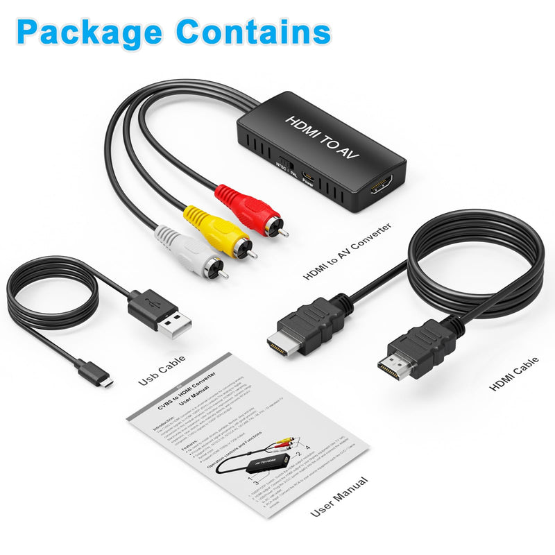 HDMI to RCA Converter, HDMI to AV Adapter for Old TV, HDMI RCA Composite Video Converter Supports PAL/NTSC for TV Stick, Roku, Android TV Box, DVD HDMI to RCA