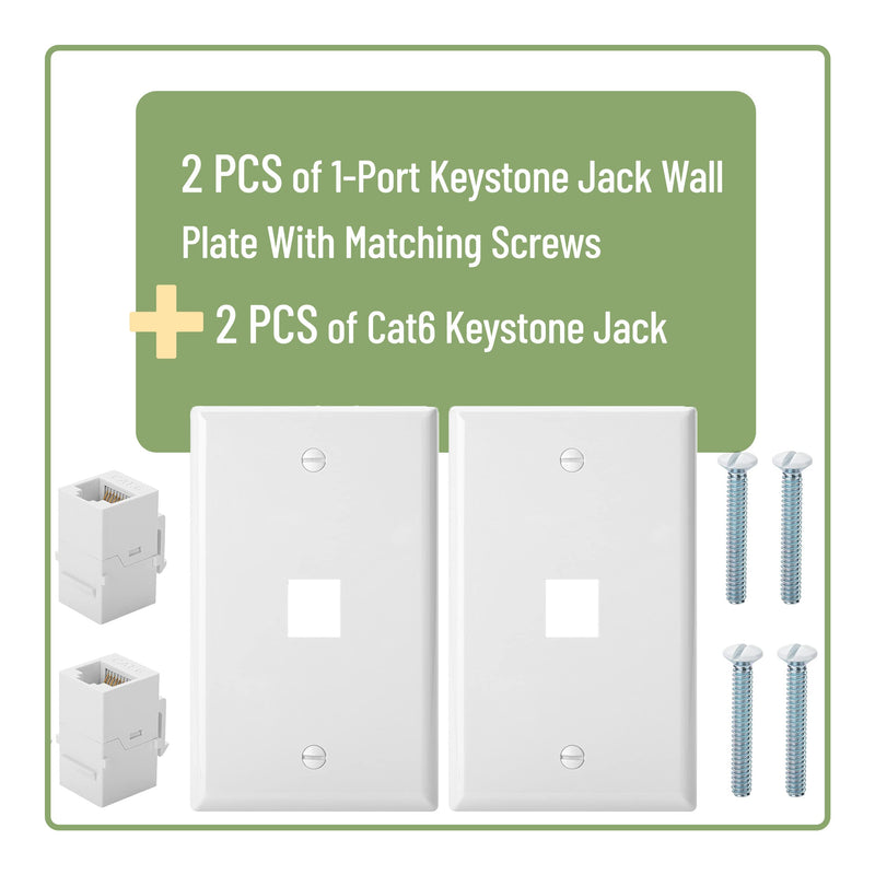 Bates- 1 Port Ethernet Wall Plate, 2 Pack, Ethernet Wall Outlet, RJ45 Wall Plate, Ethernet Wall Jack, Cat 6 Wall Plate and Jack, Ethernet Outlet, Cat6 Wall Plate, Network Wall Plate, Cat 5 Wall Plate