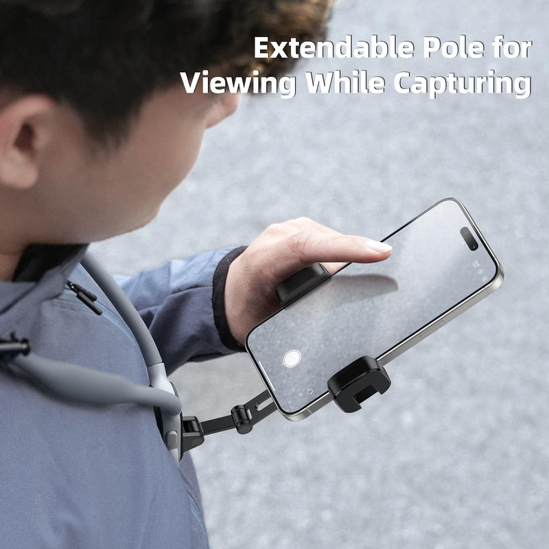 Neck Phone Holder POV/Vlog Neck Mount for Phones with Phone Clip, Hands Free Phone Neck Holder w Chest Strap Neck Selfie Mount Video Recording for iPhone Samsung Google Pixel and All Phones Premium Gray