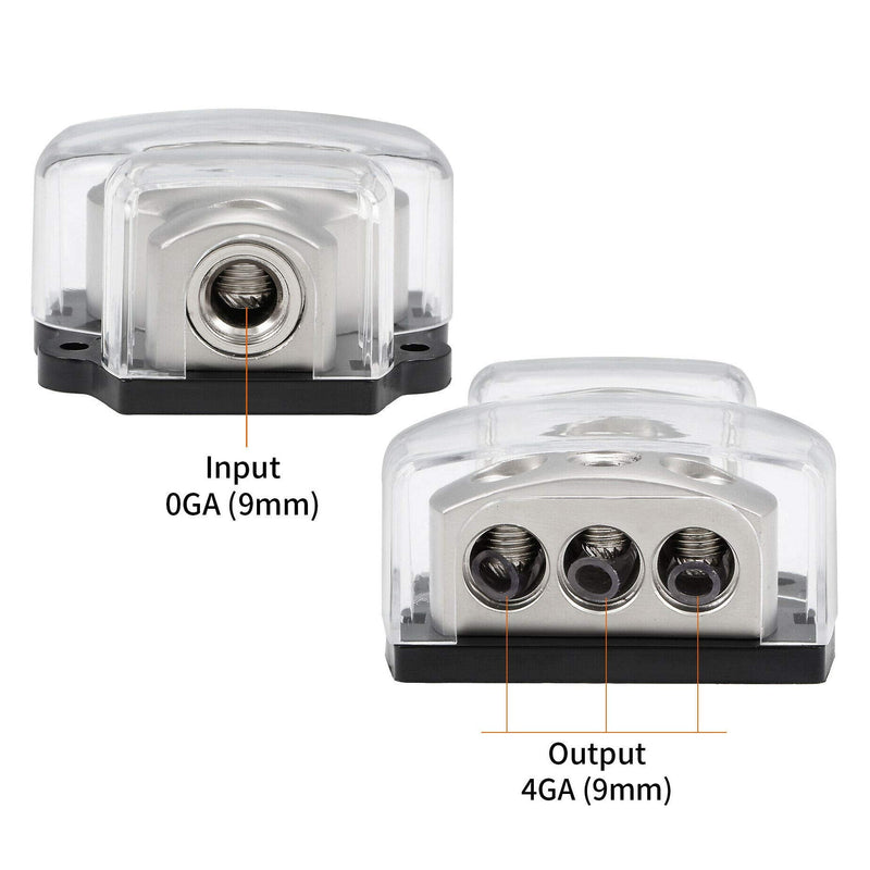 3 Way Power Distribution Block, 1x 0 Gauge in / 3X 4 Gauge Out Amp Power Distribution Ground Distributor Connecting Block for Car Amplifier Audio Splitter 2 Pack