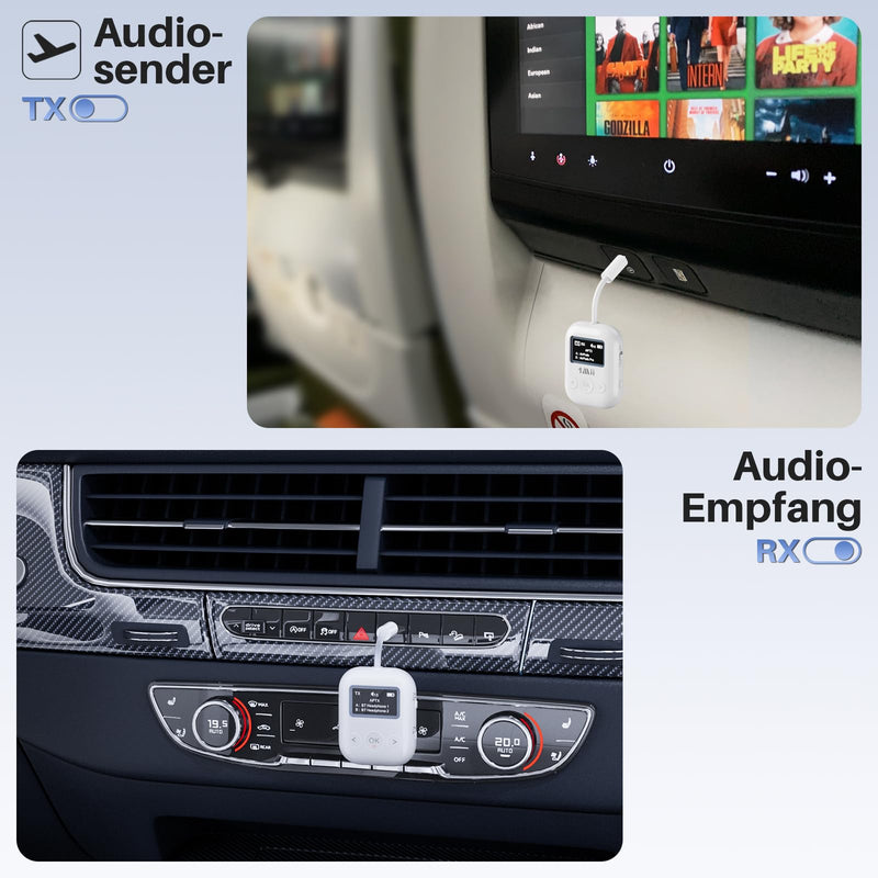 1Mii SafeFly Min+ Bluetooth Transmitter and Receiver,Bluetooth Adapter for Airplane, 2 Devices can be Linked,Use with Any 3.5mm Jack on Airplanes, Gym Equipment, TVs,Old Audio and Auto-2024Upgraded