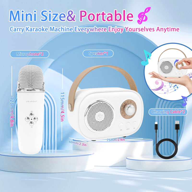 [AUSTRALIA] - Mini Karaoke Machine for Kids,Portable Bluetooth Speaker with 2 Wireless Microphone,Toys for Girls Boys Gifts,Retro Speaker Set Stereo Sound Enhanced Bass for Home Party Birthday (White) White 