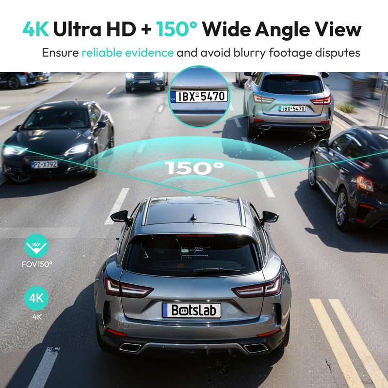 Botslab 4K Dash Cam Front with Night Vision[2026 Upgraded], 360°Rotatable Mini Car Camera with Super Capacitor, 5.8G WiFi & Bluetooth Dual-Band Connection, 24/7H Parking Mode, G-Sensor (HK40 Plus)