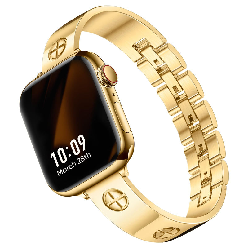 Missair Stainless Steel Metal Band and Bling Metal Case Compatible with Apple Watch 41mm Series 9 8 7