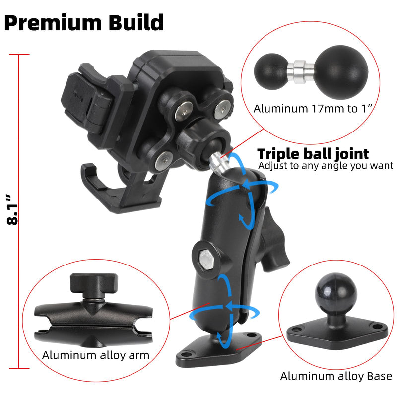 Heavy Duty Phone Mount Holder with Vibration Dampener for Boat Truck Car [Camera Friendly] [1s Lock & Release] [Aluminum Screw-Mounted AMPS Diamond Base & Medium Arm], Fits 4.7-7.2" Cell Phones