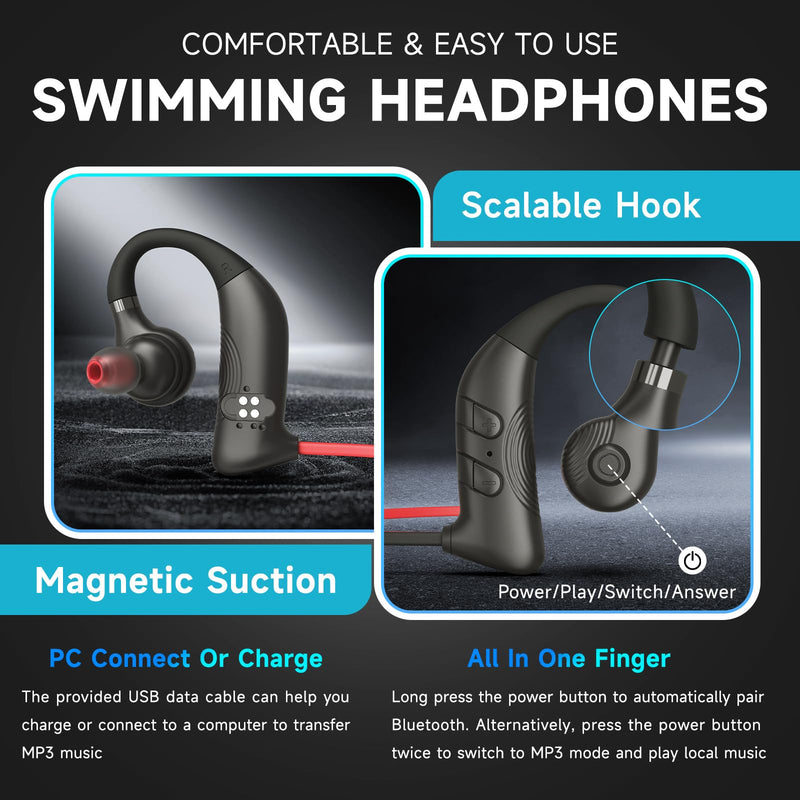 S36 IPX8 Waterproof Earbuds for Swimming, Bluetooth & MP3 Player | 8GB Underwater Headphones with HiFi Sound & Noise-Cancelling, In-Ear Design Wireless Sports Headphones for Swimming