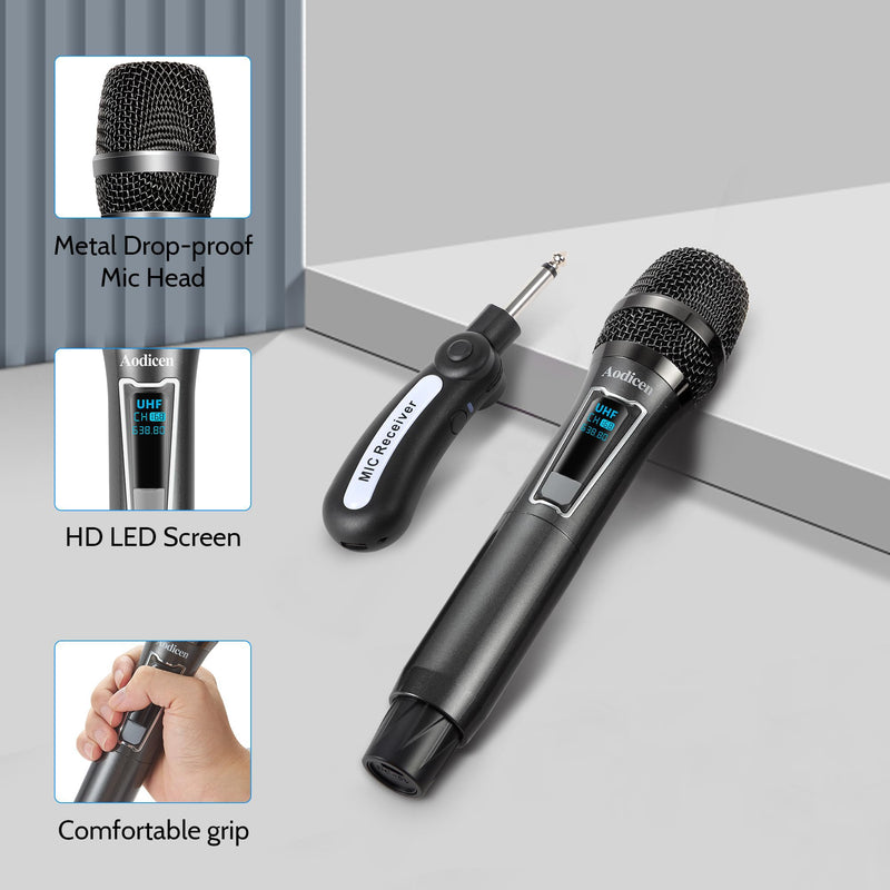 [AUSTRALIA] - Easy Install Wireless Microphone, No Delay Handheld Microphone System with Rechargeable Receiver, Suitable for Singing, Teaching, Church, Weddings, and DJ Events (Black, 1 Microphone) 