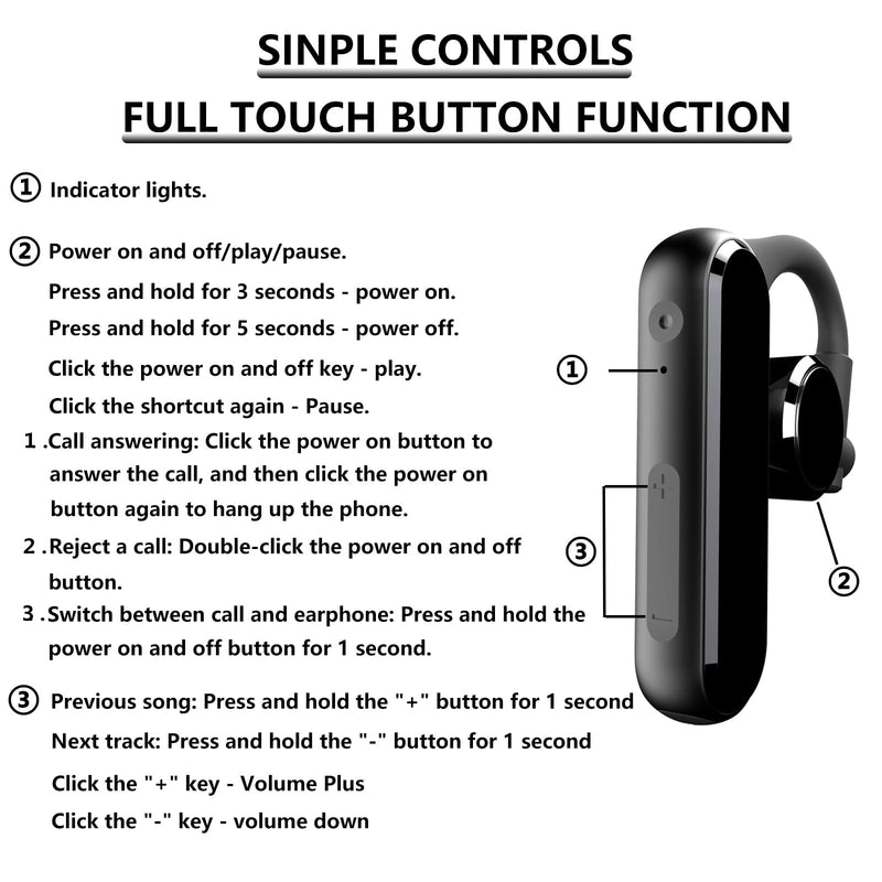 Bluetooth earpiece V5.4 Single Ear Bluetooth Headset, with Noise Cancellation and Microphone Compatible, Talk time of 35 Hours Bluetooth Phone Headset, Available for iPhone and Android. (Z8) Z8