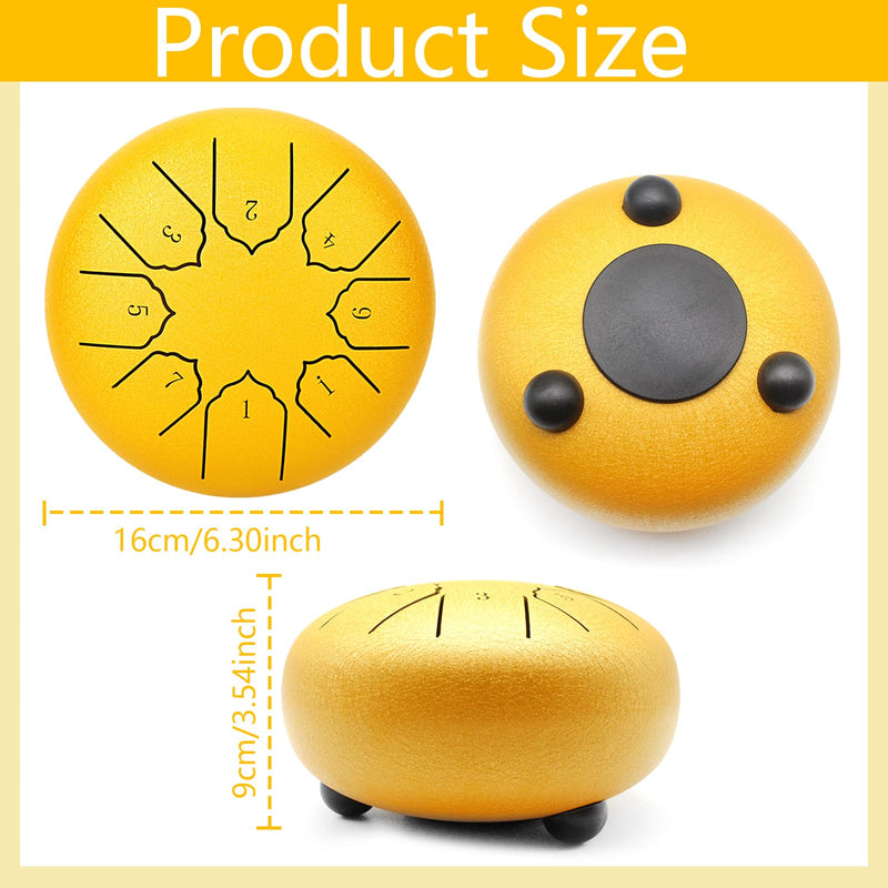 Anvin Steel Tongue Drum 6 Inch 8 Notes Metal Hand Drum with Drum Mallets Music Book Rain Drum Sound Healing Instruments for Meditation Yoga Zen Entertainment Gifts(Gold) Gold