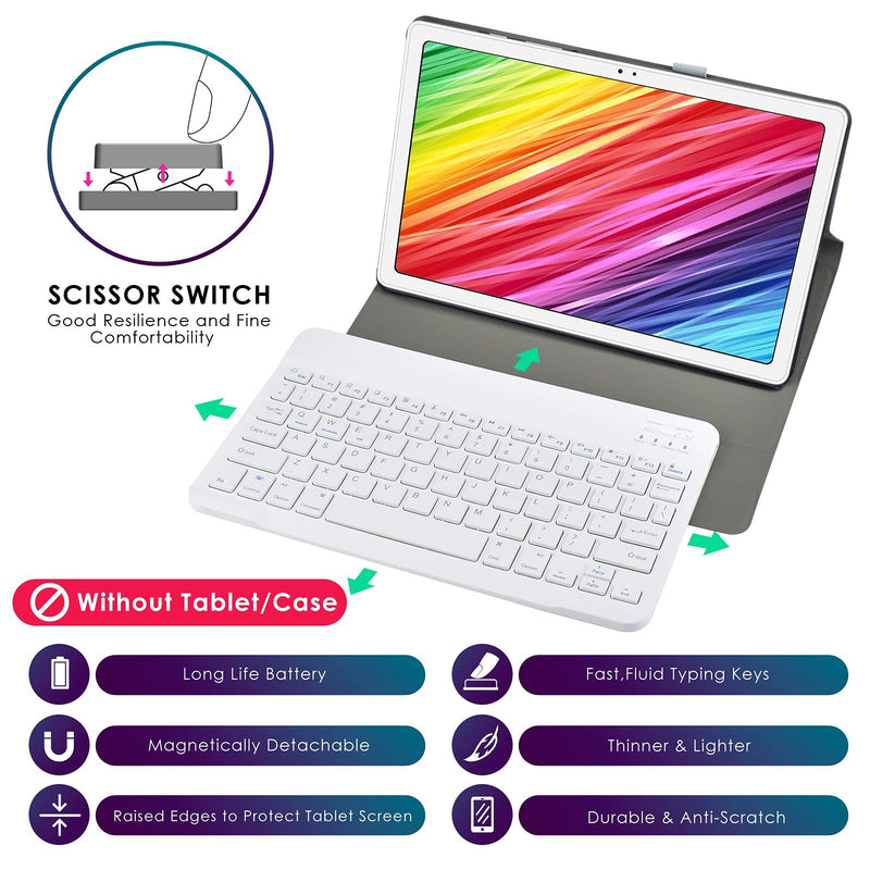 DETUOSI Universal 9.6-10.5 inch Wireless Bluetooth Keyboard, Multi-Device Travel Portable Ultrathin (6mm) Lightweight Wireless Bluetooth Keyboard for iOS/Android/Windows Tablet, Computer, Phone #White for 9.6-10.5 inch tablet White