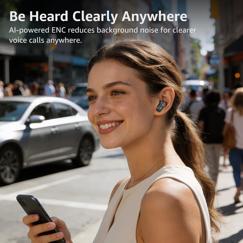 TOZO Crystal Pods Hybrid Active Noise Cancelling Wireless Earbuds, Black | 10mm Drivers Deep Bass, 4 Mics Smart ENC AI Calls, Real-Time AI Translation, 32 EQ via App, Bluetooth 5.4, 70H,Crystal Design