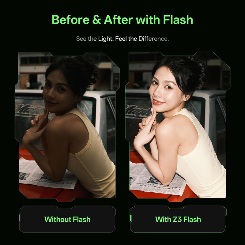 VILTROX Spark Z3 TTL Camera Flash Speedlite for Fujifilm, GN16 6500K Mini On-Camera Flash with 26Ws Output, 7 Power Levels, 650 Full-Power Flashes, 1s Recycle, 1800mAh Li-ion Battery, Softbox (Green) Z3-F(Green)