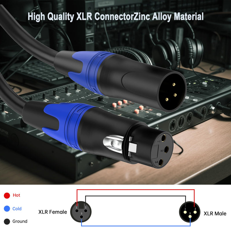2 Pack, 25 FT XLR Male to Female Cable Professional Balanced Microphone Lead XLR Male to Female Cables, Extension Mic Cable Cord Black 2 Pack