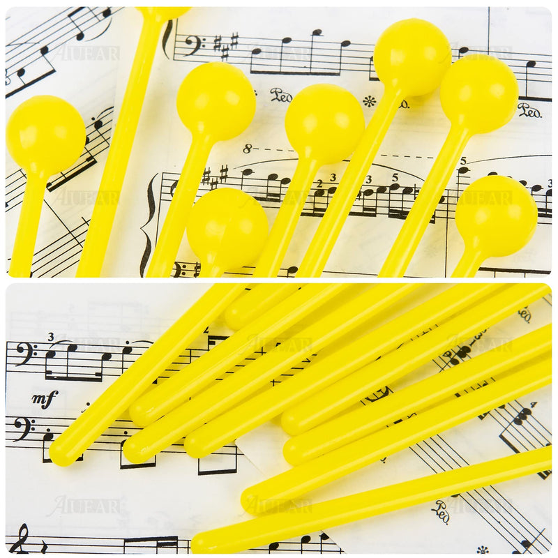 AUEAR, 10 Pack Plastic Bell Mallets Solid Drum Percussion Sticks Hammer for Drum Chime Xylophone 7.48 Inch Long Yellow