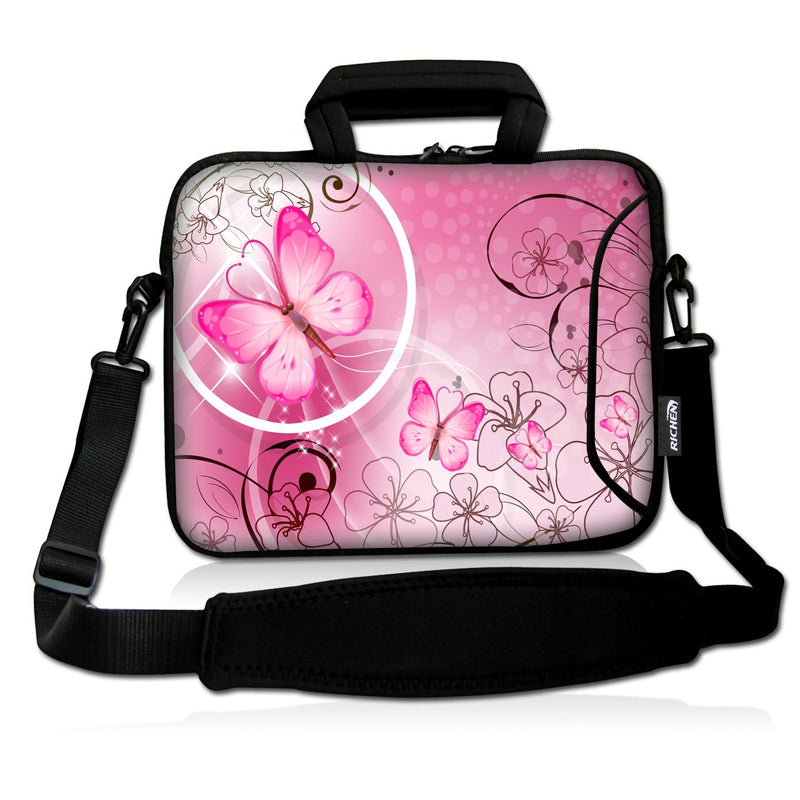 RICHEN 9.7 10 10.1 10.2 inches Messenger Bag Carrying Case Sleeve with Handle Accessory Pocket Fits 7 to 10-Inch Laptops/Notebook/ebooks/Kids tablet/Pad (7-10.2 inch, Pink Butterfly) 7-10.2 inch