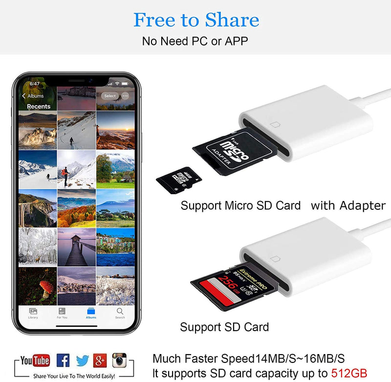 Apple MFi Certified Lightning to SD Card Camera Reader for iPhone iPad, Veetone SD Card Reader Memory Card Reader Trail Camera Viewer SD Card Adapter for iPhone 12/11/XS/XR/X/8/7/iPad, Plug and Play One Slot