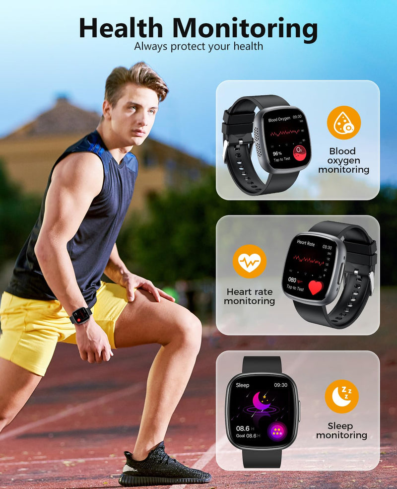 Smart Watches, 1.72" Smartwatch for Men Women (Answer/Make Call), Fitness Tracker with 100+ Sport Modes, IP68 Waterproof, Heart Rate/Sleep/Spo2 Monitor, Activity Tracker for Android iOS Black